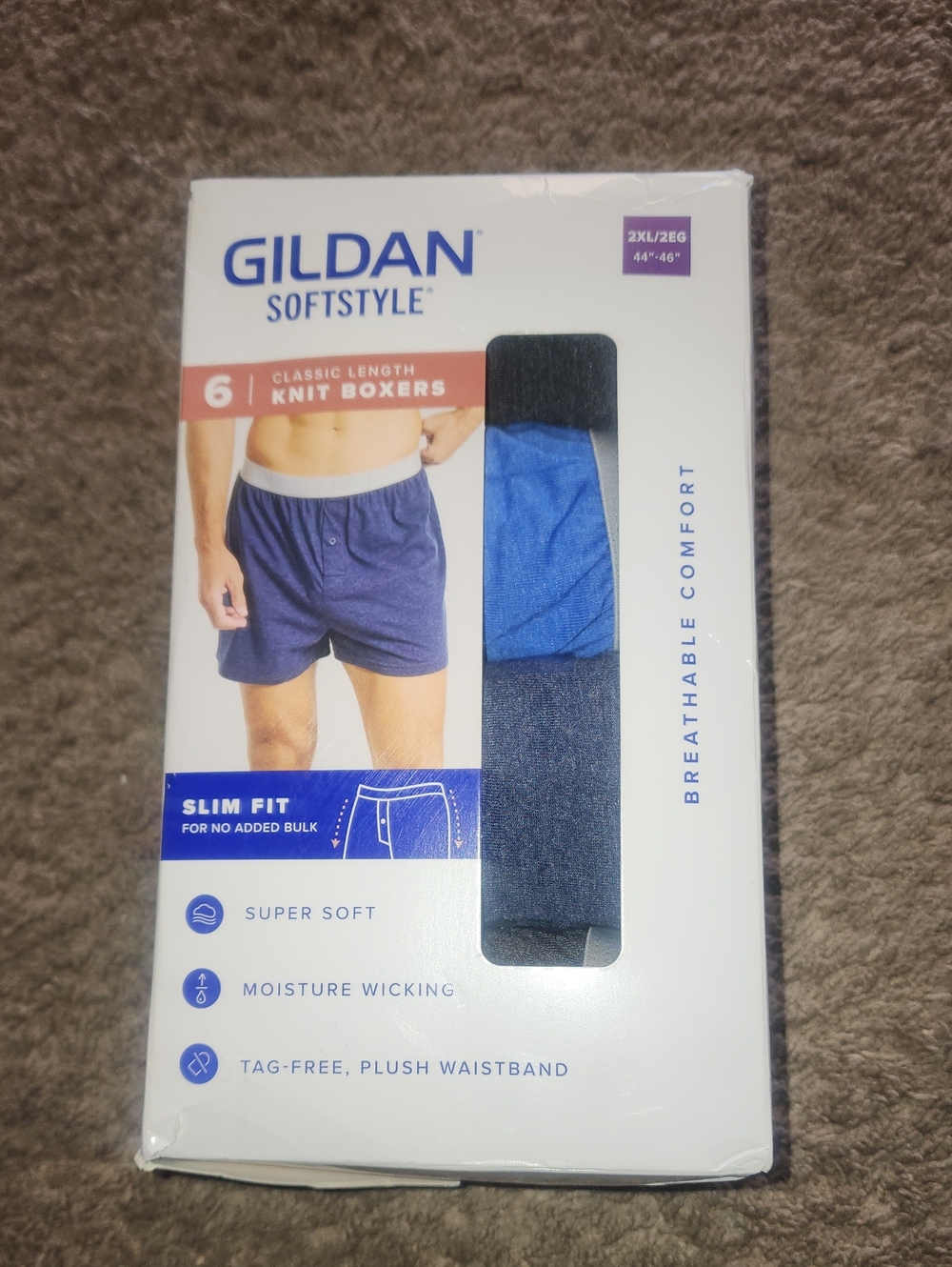 Men's Knit Boxer Briefs - Blue (6 Pack) Size 2XL (44-46)